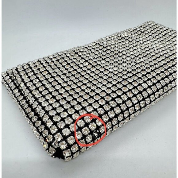 INC Prudence diamond crystal mesh women's clutch purse pouch -Black/Silver - Picture 12 of 12